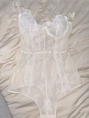 Sheer Lace Bodysuit with Underwire Cups - White